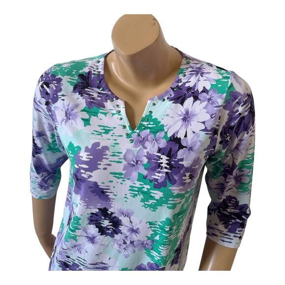 ALFRED DUNNER Womens Petite Size PS Embellished Split Neck 3/4 Sleeve Shirt Top - Picture 5 of 6